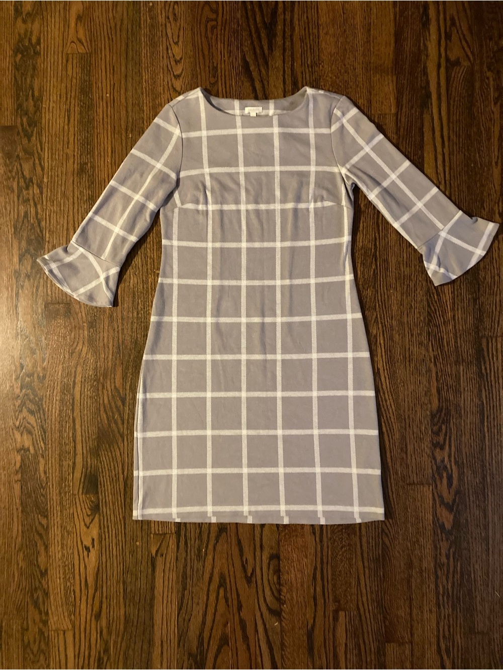 Talbots Gray-White Windowpane Bell Sleeve Shift Dress